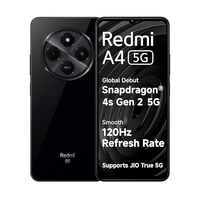 Redmi A4 5G (Starry Black, 4GB RAM, 64GB Storage) | Global Debut SD 4s Gen 2 | Segment Largest 6.88in 120Hz | 50MP Dual Camera | 18W Fast Charging