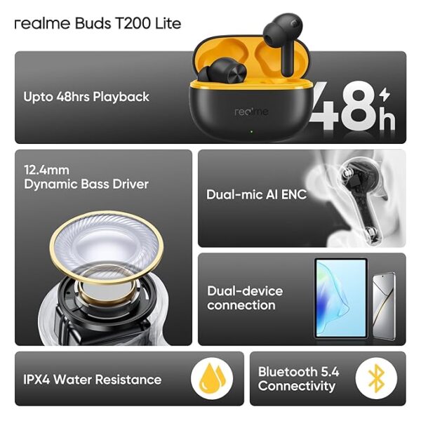 realme Buds T200 Lite Bluetooth in Ear Earbuds,4 Mic, AI ENC for Calls,48 Hours Total Playback - Image 11