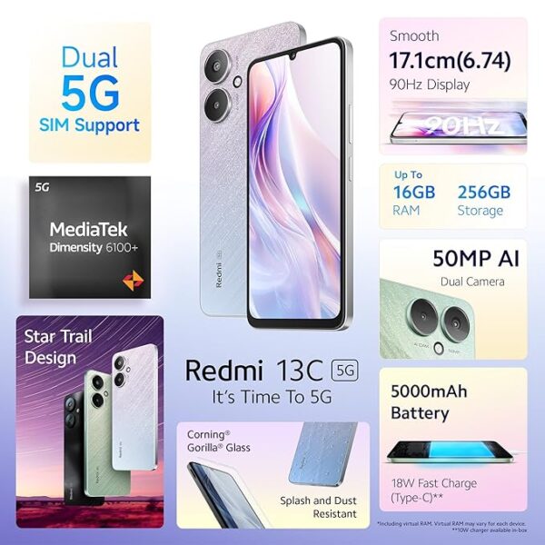 Redmi 13C 5G (Startrail Silver, 6GB RAM, 128GB Storage) - Image 2
