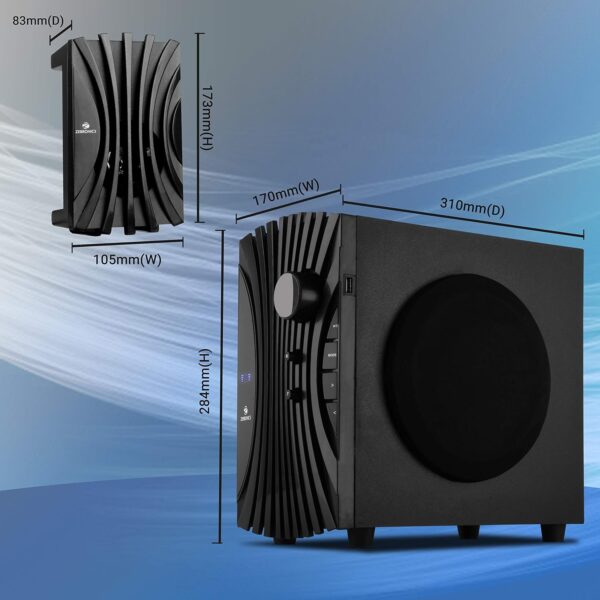 ZEBRONICS Twist 5, 5.1 Home Theatre Speaker, 90 Watts, Bluetooth v5.1 | USB | AUX | FM, 5.25 inch Subwoofer, Powerful Bass, Stylish Design - Image 7
