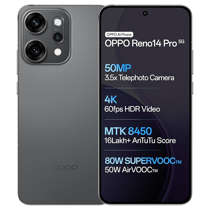 OPPO Reno 14Pro 5G (Titanium Grey, 12GB RAM, 256GB Storage)